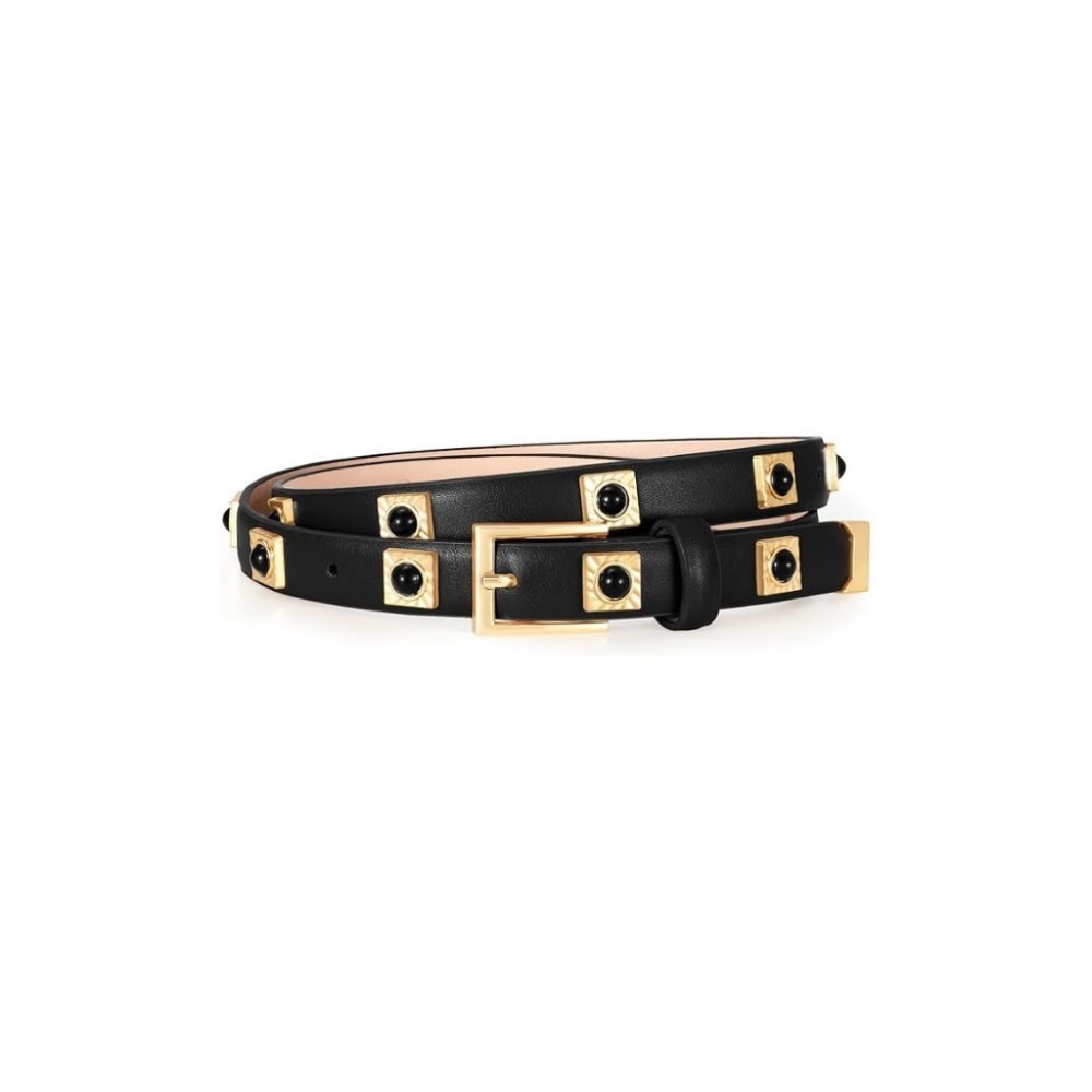 Women Studded Skinny Leather Belt | Punk Fashion Thin Belt for Jeans & Dresses
